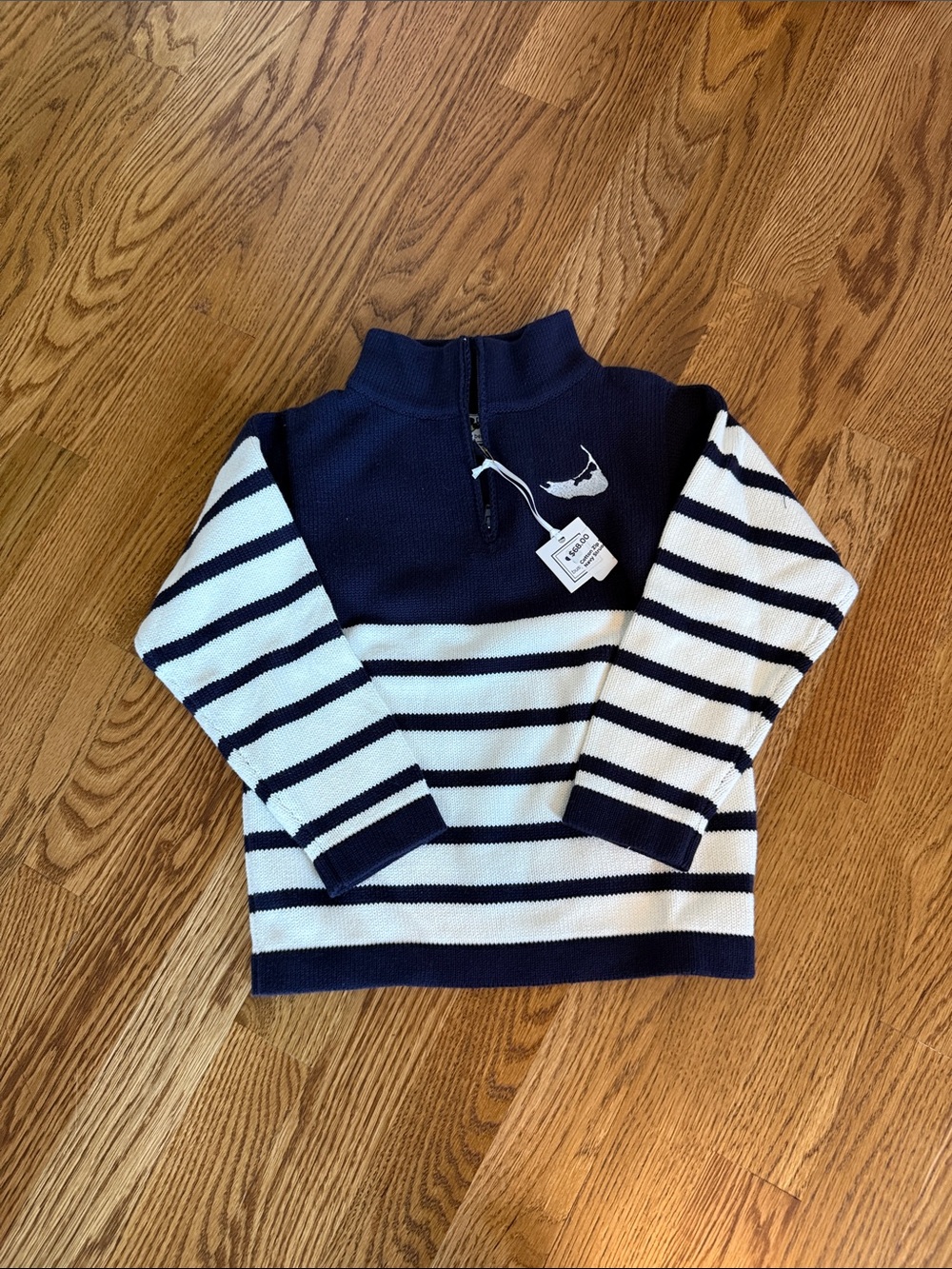 Boys' Navy & White Striped Half-Zip Sweater